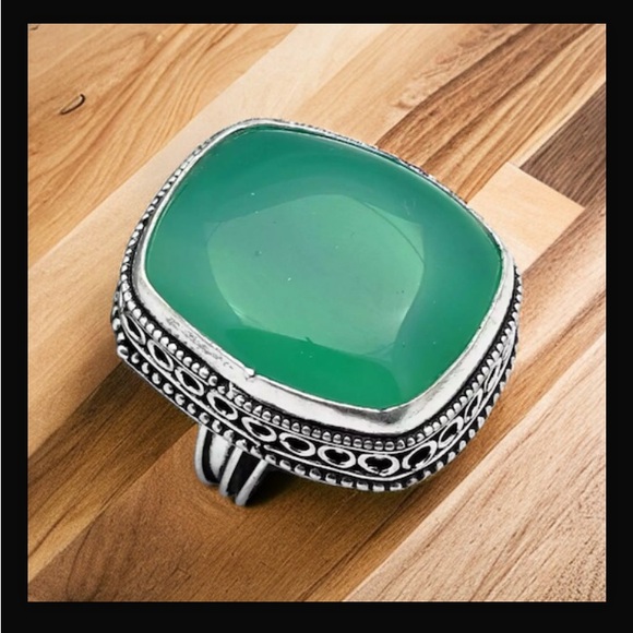Green Onyx Gemstone Handcrafted Antique Design Ring US Size-8.75 Made In India - Picture 8 of 11